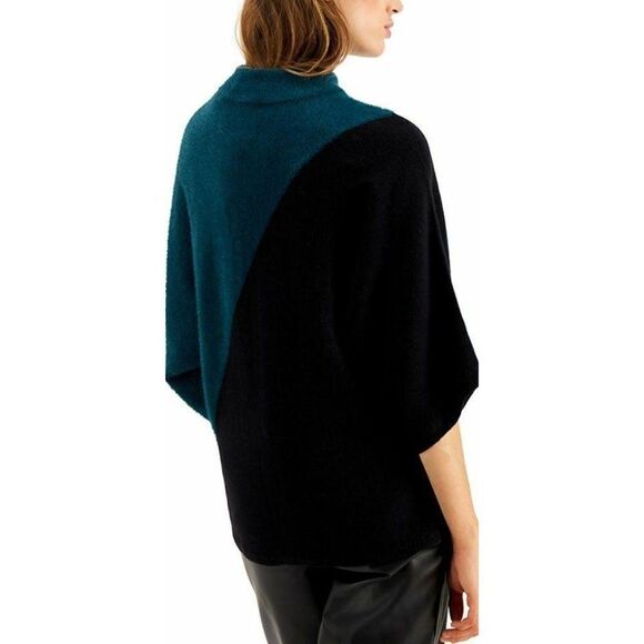 Alfani Sweater Top Small Teal Black Mock-Neck Mixed-Media‎ Dolman NEW - Picture 8 of 8